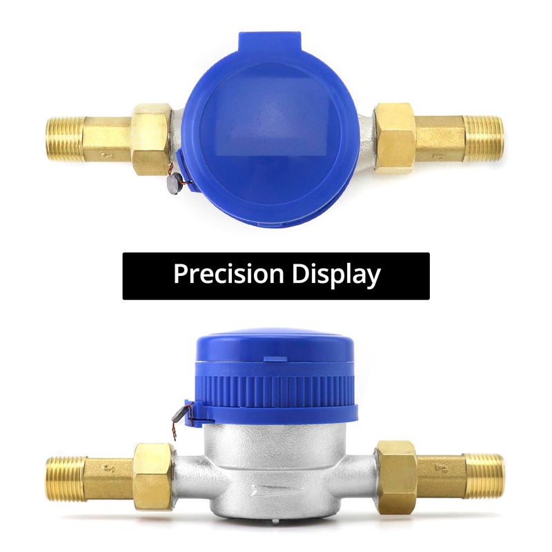 QWORK عداد مياه، عبوة 2 1/2" NPT من الفولاذ المقاوم للصدأ 304 لعداد تدفق المياه الباردة مع خرج نبضي، للاستخدام في الحديقة والمنزل، مع 2 قطعة محول خيط 1/2" NPT. - Image 3